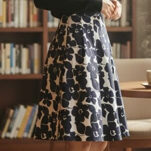 Mario Serrani Navy and White Lined Floral Skirt 4035